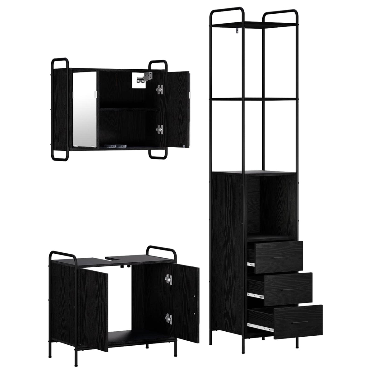 Set ormarića za kupaonicu 3 kom. Crni hrast 40 x 36 x 200,5 cm