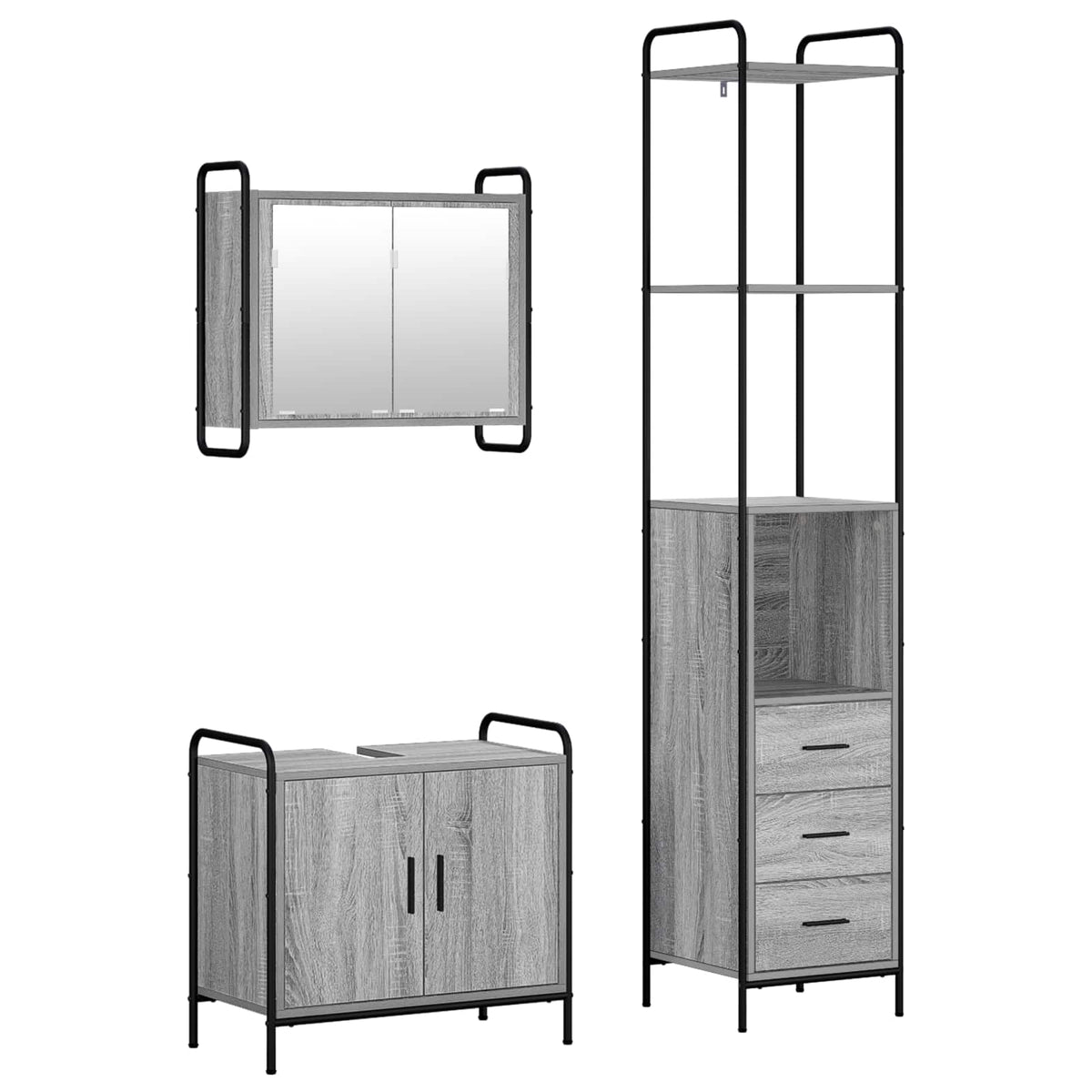 Set ormarića za kupaonicu 3 kom. Siva Sonoma 40 x 36 x 200,5 cm