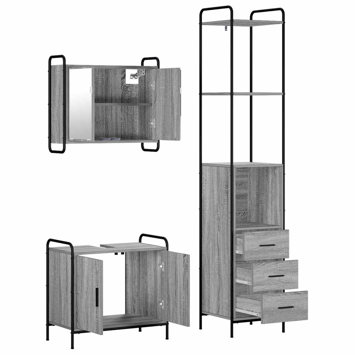 Set ormarića za kupaonicu 3 kom. Siva Sonoma 40 x 36 x 200,5 cm