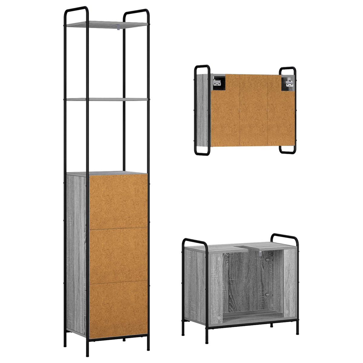 Set ormarića za kupaonicu 3 kom. Siva Sonoma 40 x 36 x 200,5 cm
