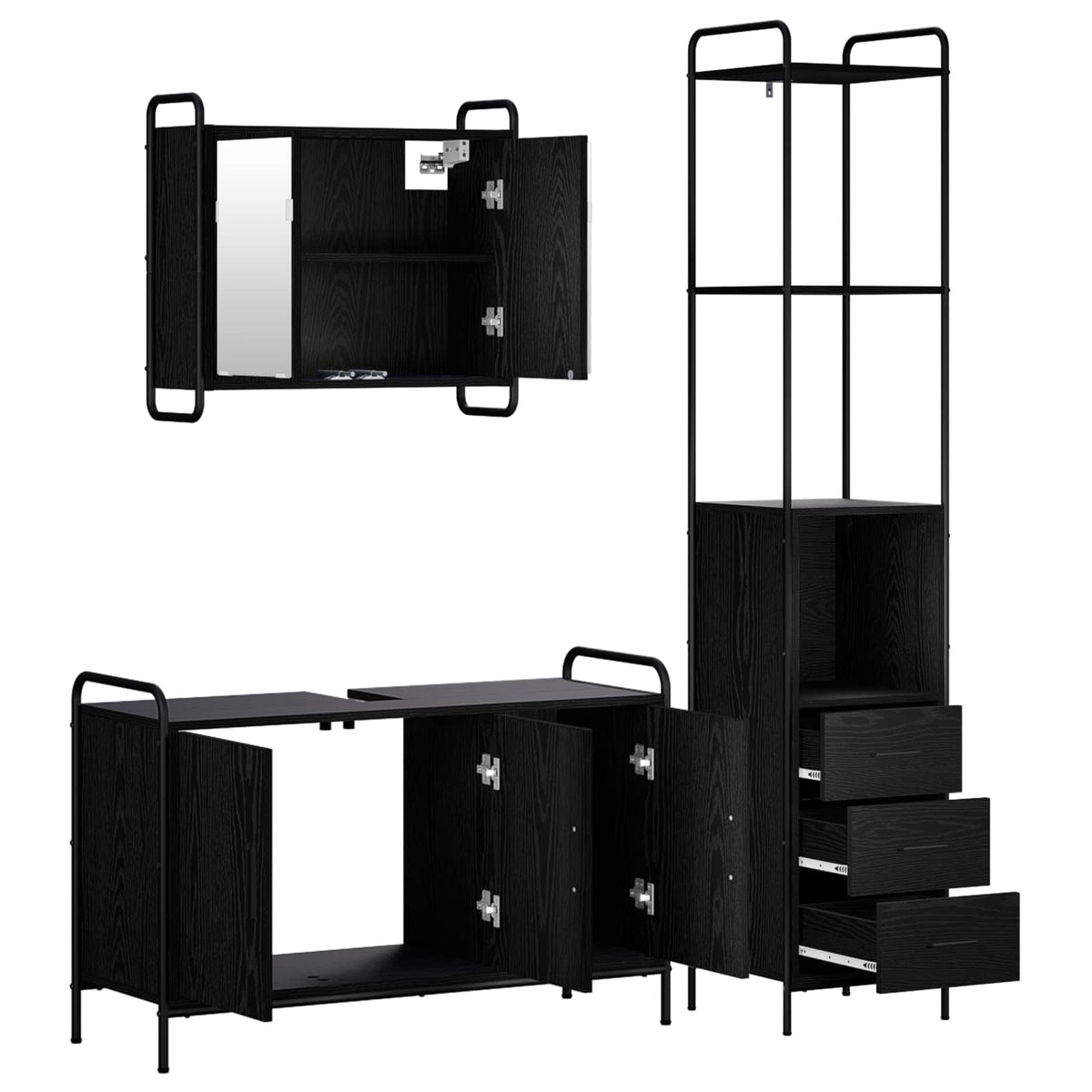 Set ormarića za kupaonicu 3 kom. Crni hrast 40 x 36 x 200,5 cm