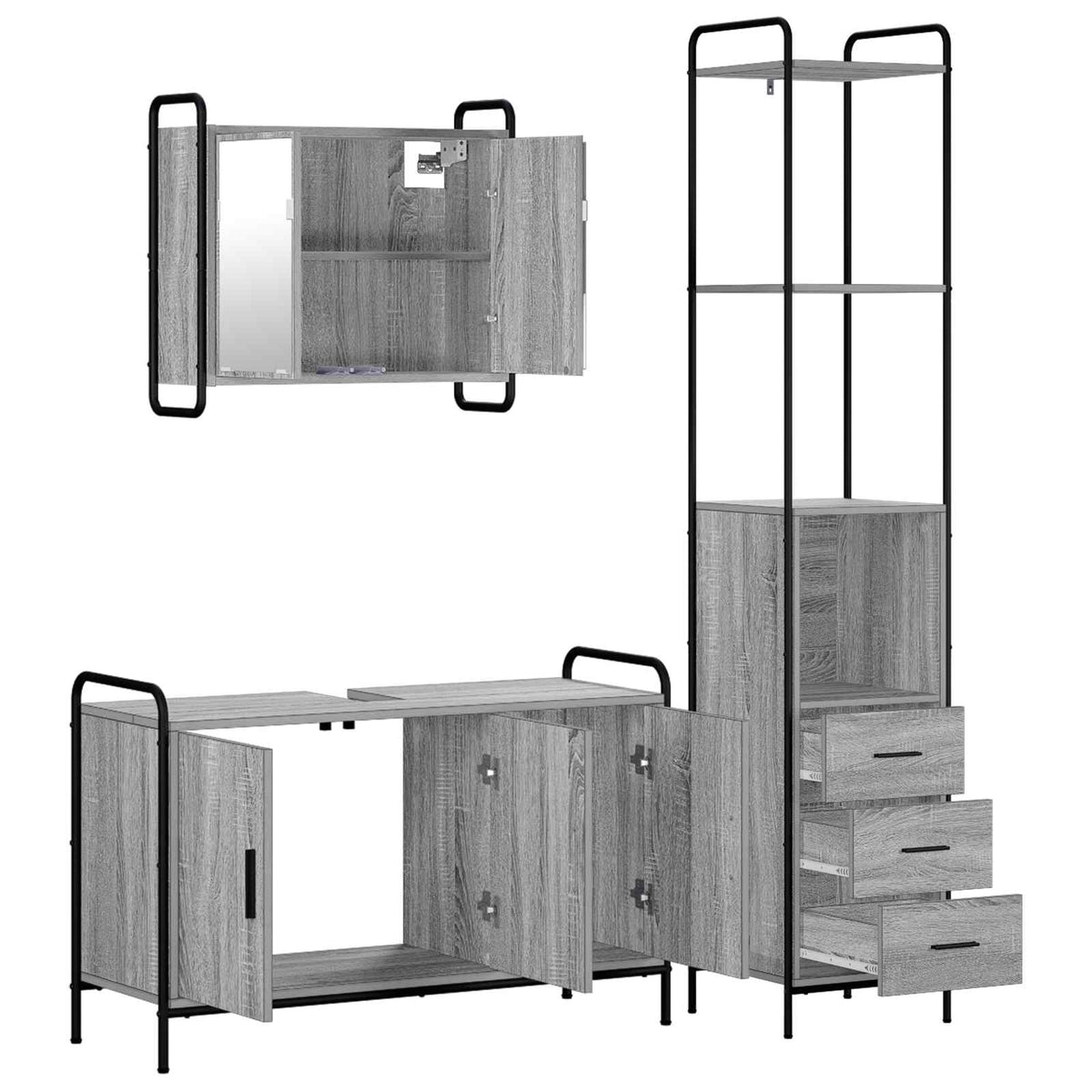 Set ormarića za kupaonicu 3 kom. Siva Sonoma 40 x 36 x 200,5 cm