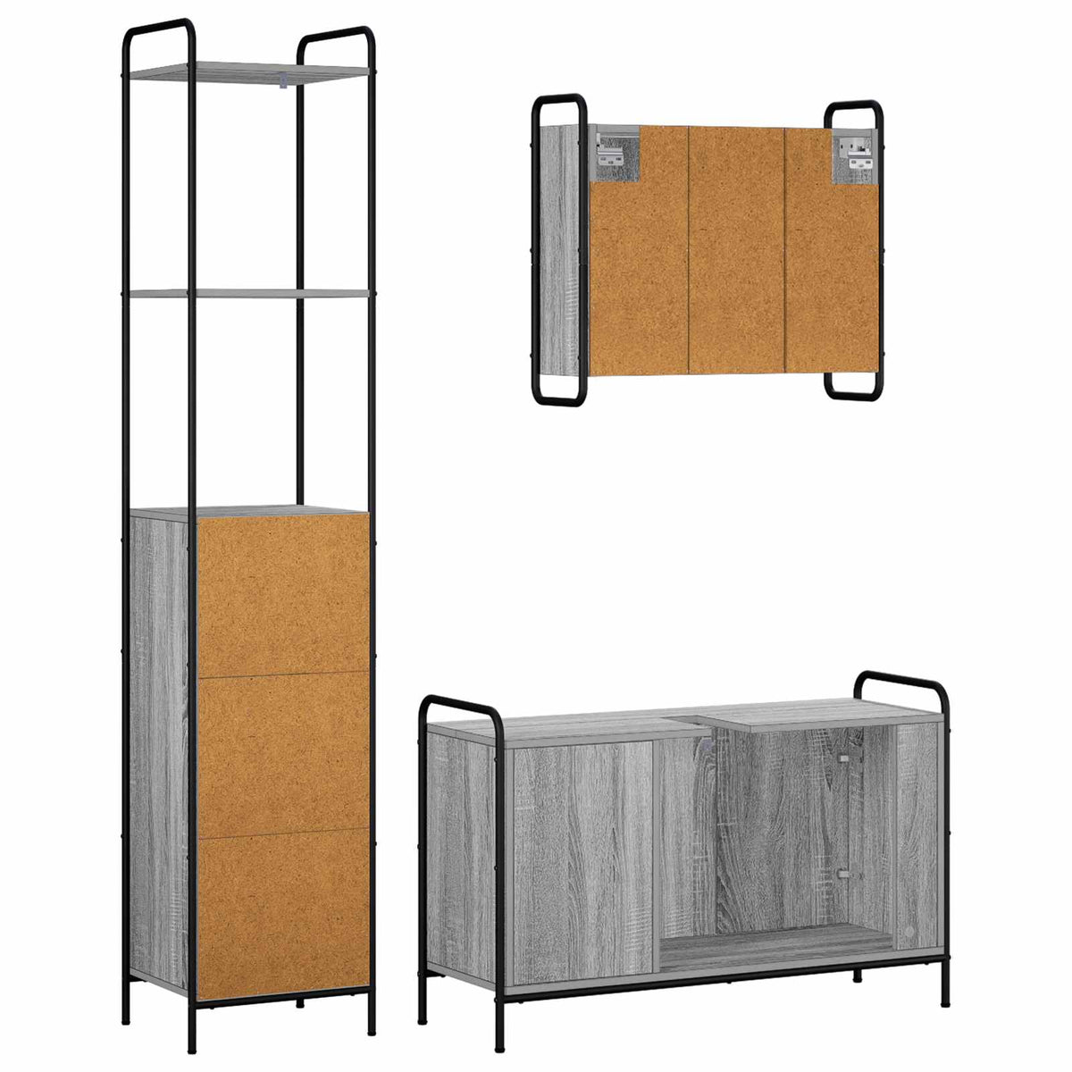 Set ormarića za kupaonicu 3 kom. Siva Sonoma 40 x 36 x 200,5 cm