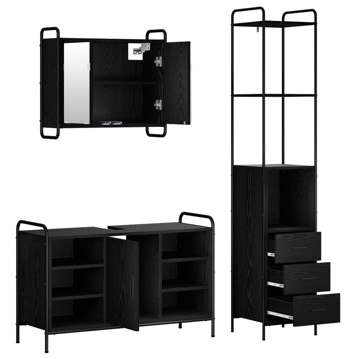 Set ormarića za kupaonicu 3 kom. Crni hrast 40 x 36 x 200,5 cm