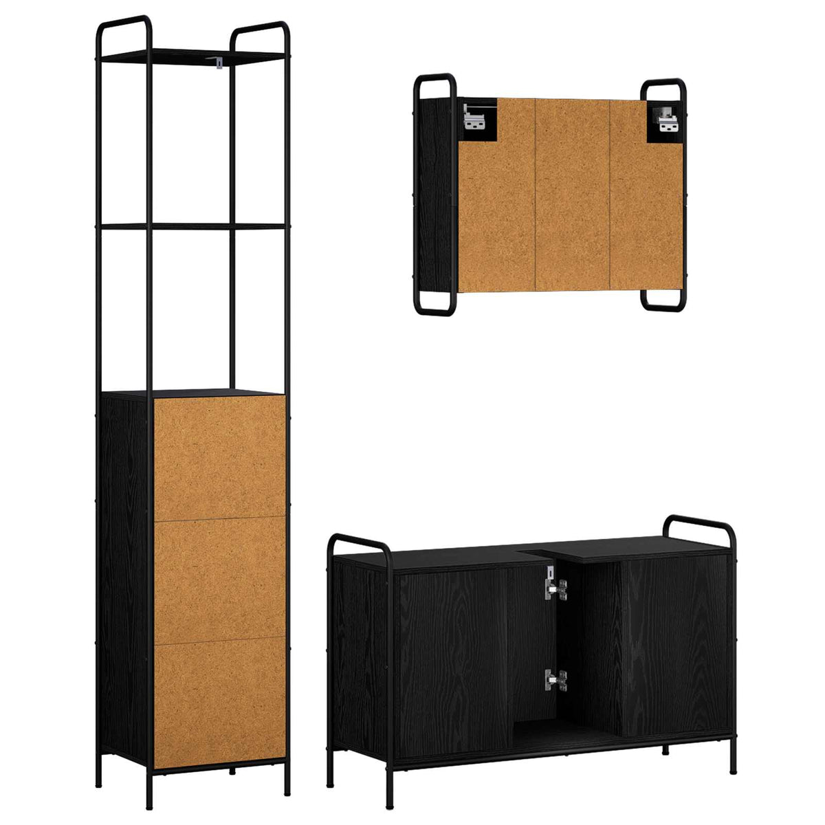 Set ormarića za kupaonicu 3 kom. Crni hrast 40 x 36 x 200,5 cm