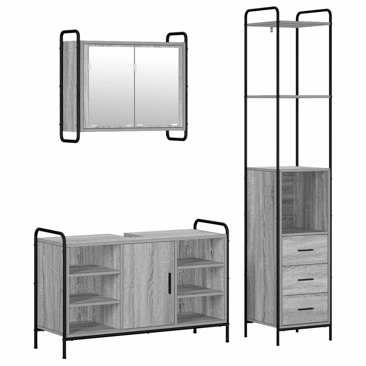 Set ormarića za kupaonicu 3 kom. Siva Sonoma 40 x 36 x 200,5 cm