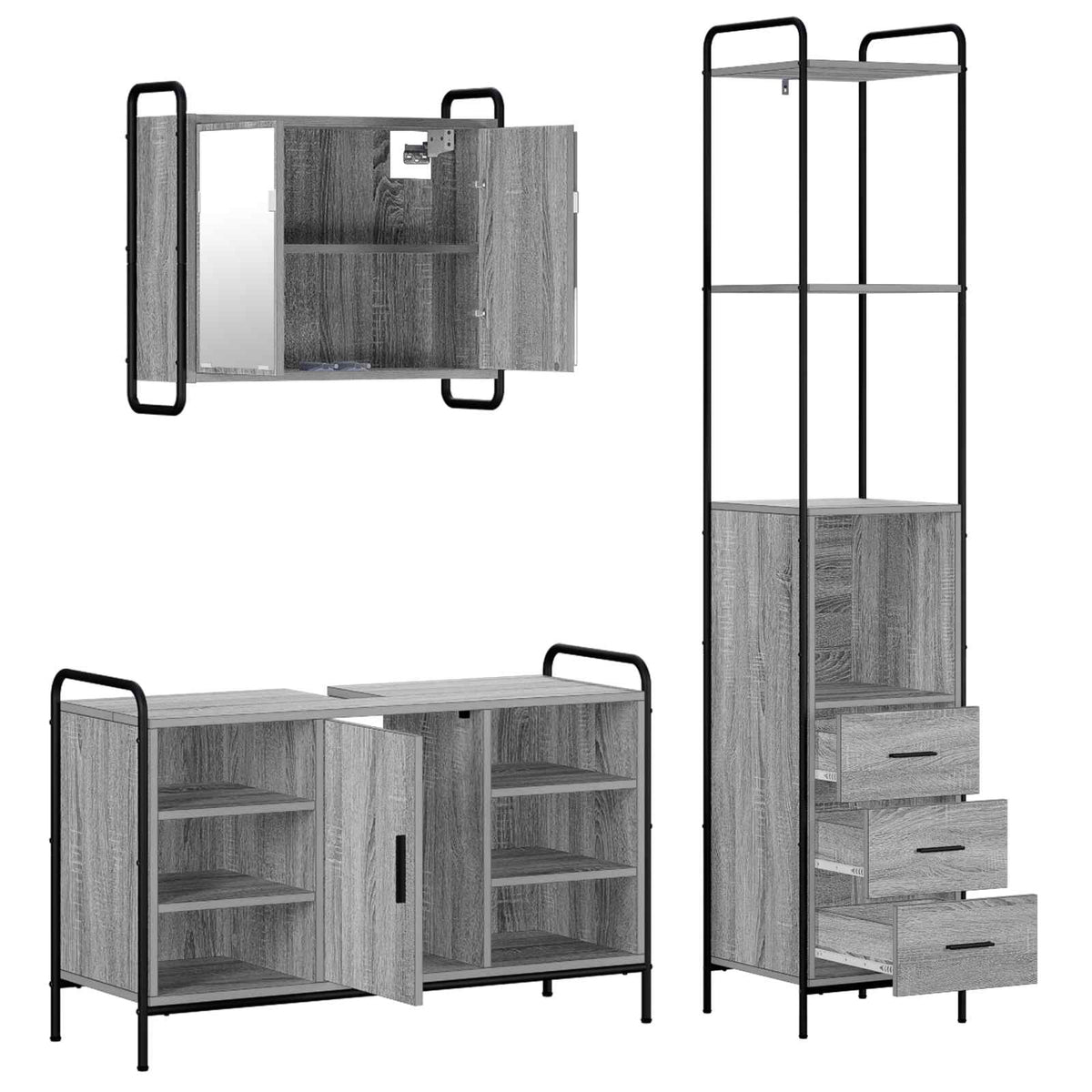 Set ormarića za kupaonicu 3 kom. Siva Sonoma 40 x 36 x 200,5 cm