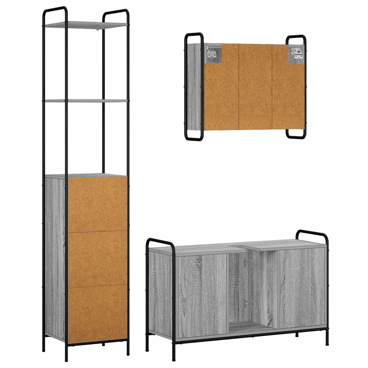 Set ormarića za kupaonicu 3 kom. Siva Sonoma 40 x 36 x 200,5 cm