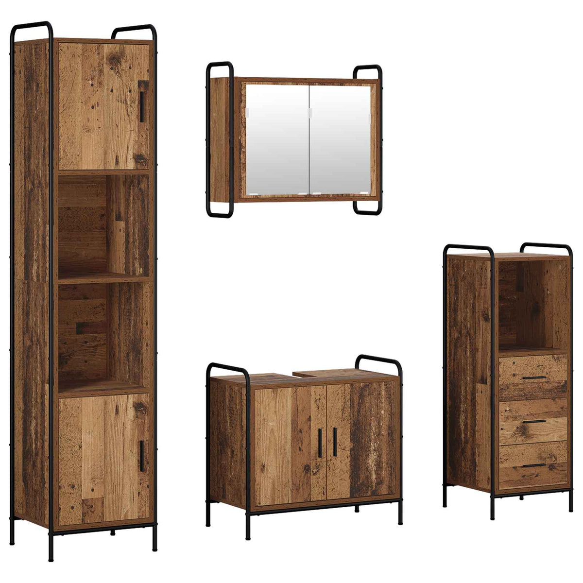 Set ormarića za kupaonicu 4 kom. Staro drvo 40 x 36 x 181 cm