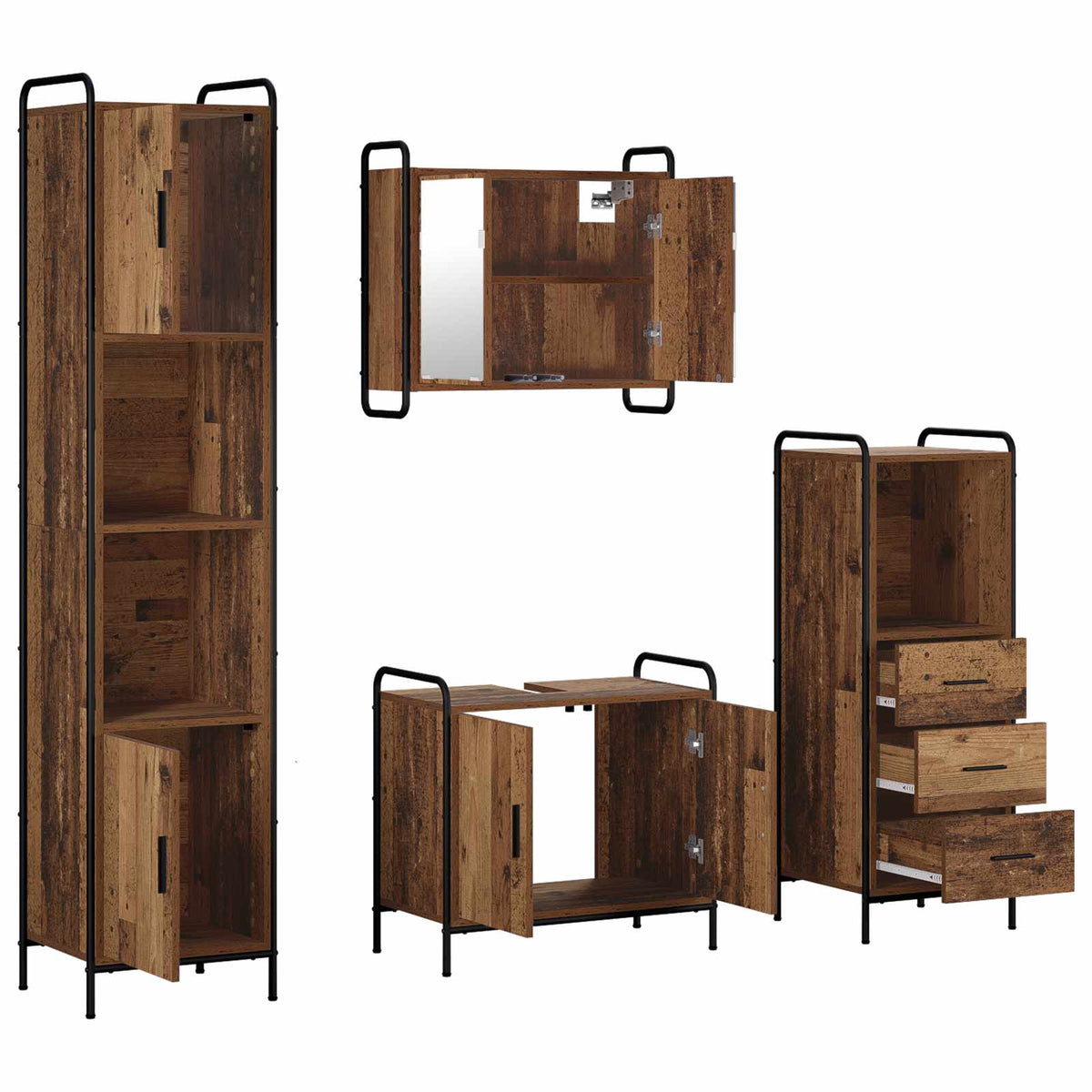 Set ormarića za kupaonicu 4 kom. Staro drvo 40 x 36 x 181 cm