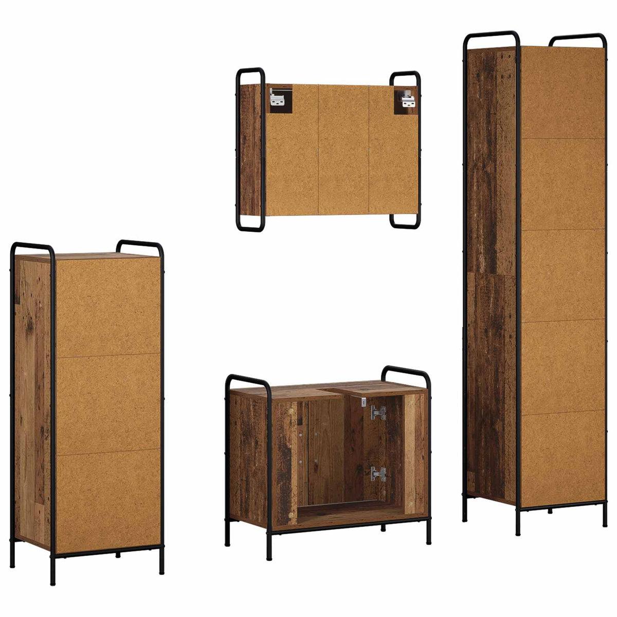 Set ormarića za kupaonicu 4 kom. Staro drvo 40 x 36 x 181 cm