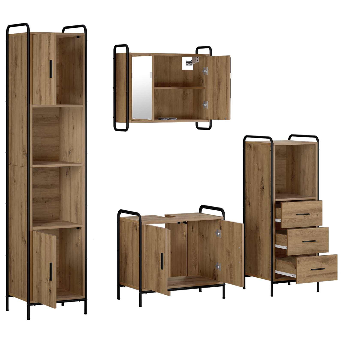 Set ormarića za kupaonicu 4 kom. Hrast artisan 40 x 36 x 181 cm