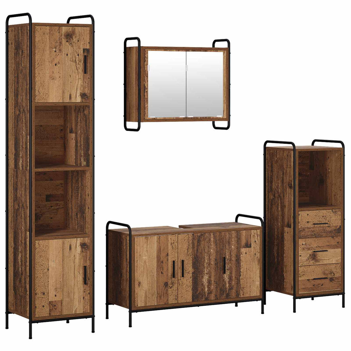 Set ormarića za kupaonicu 4 kom. Staro drvo 40 x 36 x 181 cm