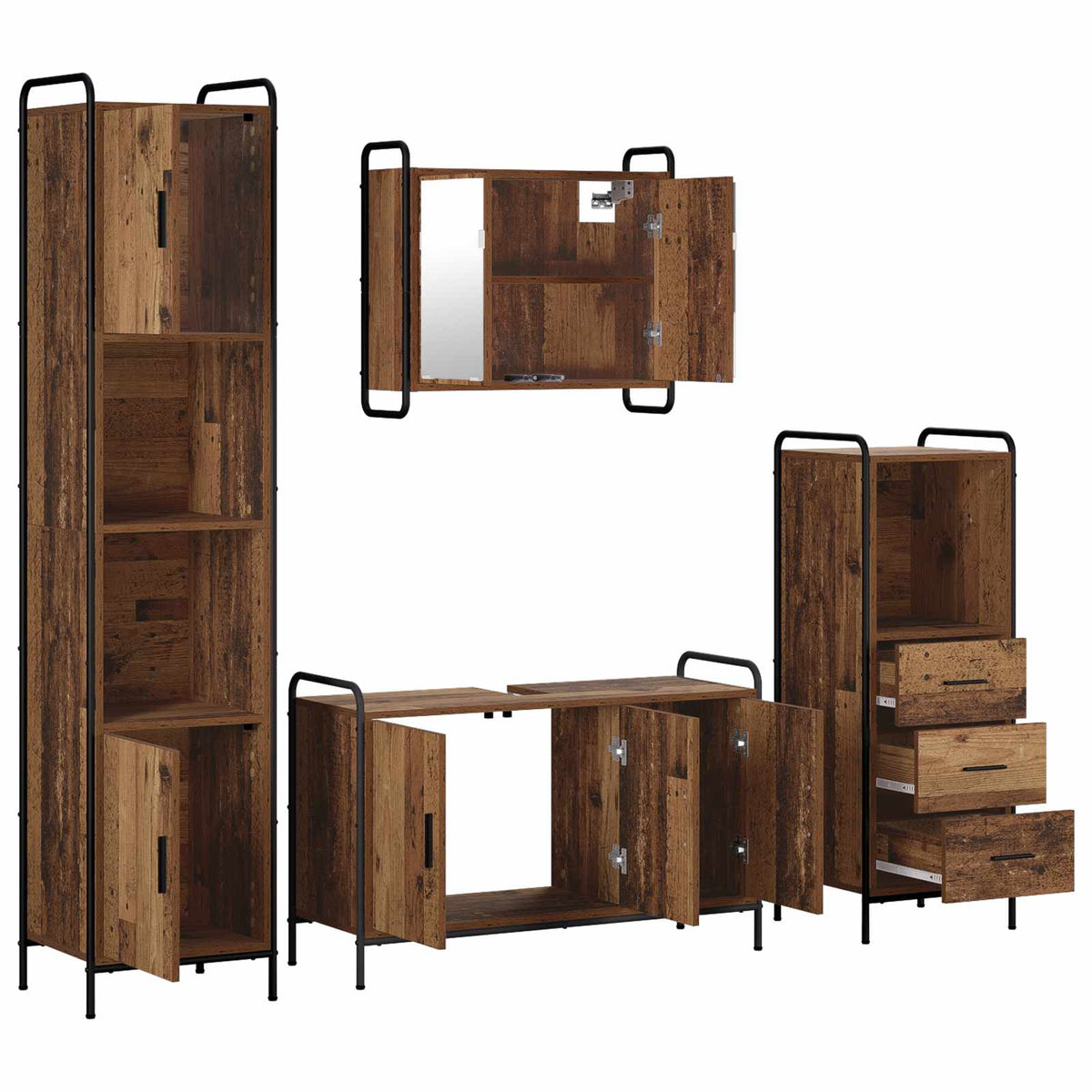 Set ormarića za kupaonicu 4 kom. Staro drvo 40 x 36 x 181 cm