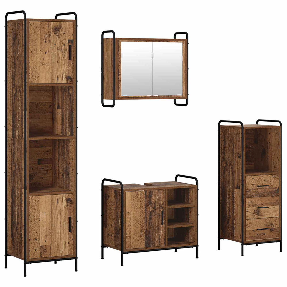 Set ormarića za kupaonicu 4 kom. Staro drvo 40 x 36 x 181 cm