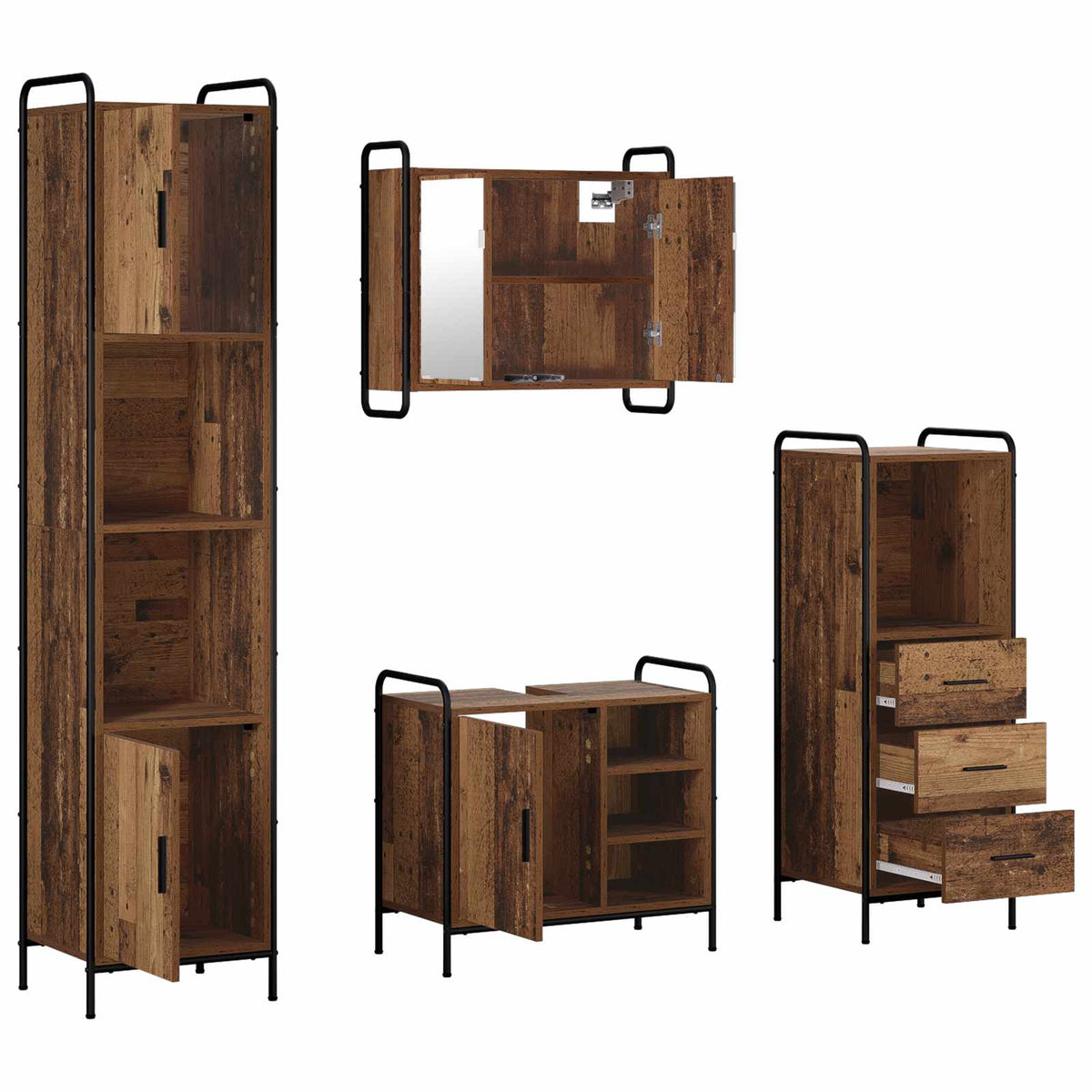 Set ormarića za kupaonicu 4 kom. Staro drvo 40 x 36 x 181 cm