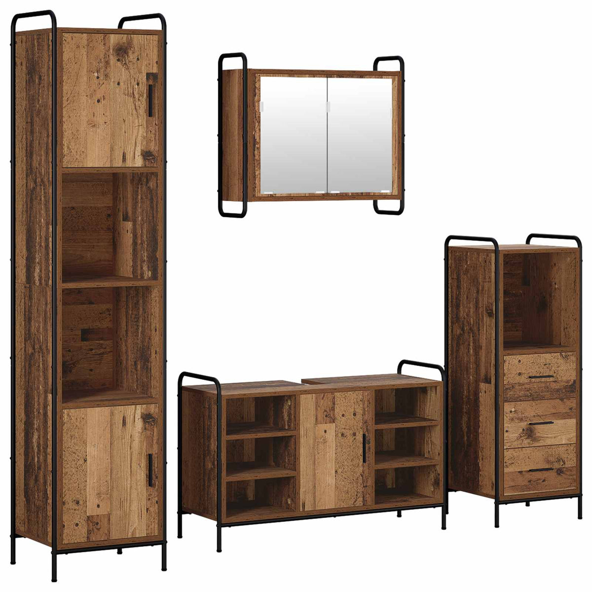 Set ormarića za kupaonicu 4 kom. Staro drvo 40 x 36 x 181 cm