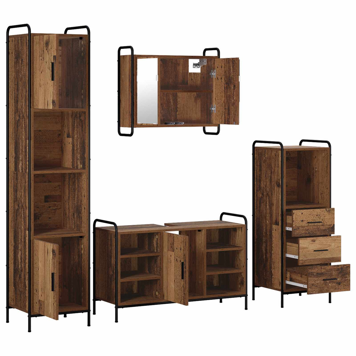 Set ormarića za kupaonicu 4 kom. Staro drvo 40 x 36 x 181 cm