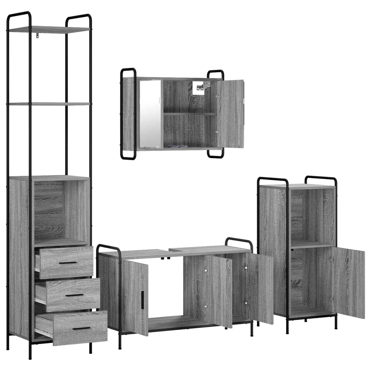 Set ormarića za kupaonicu 4 kom. Siva Sonoma 40 x 36 x 200,5 cm