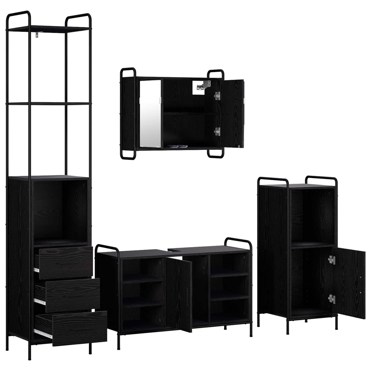 Set ormarića za kupaonicu 4 kom. Crni hrast 40 x 36 x 200,5 cm