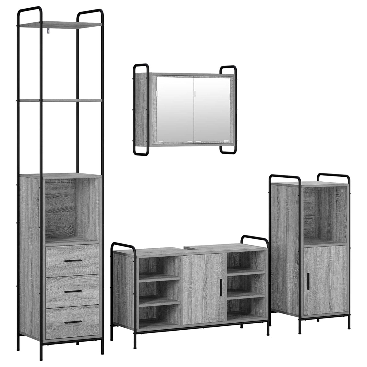 Set ormarića za kupaonicu 4 kom. Siva Sonoma 40 x 36 x 200,5 cm