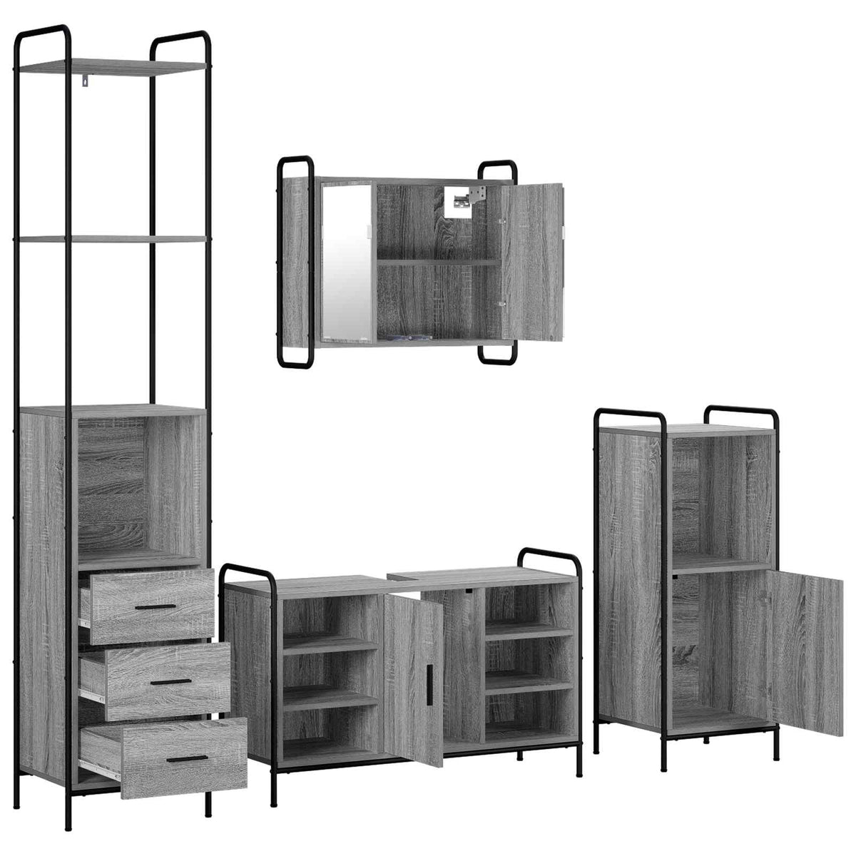 Set ormarića za kupaonicu 4 kom. Siva Sonoma 40 x 36 x 200,5 cm