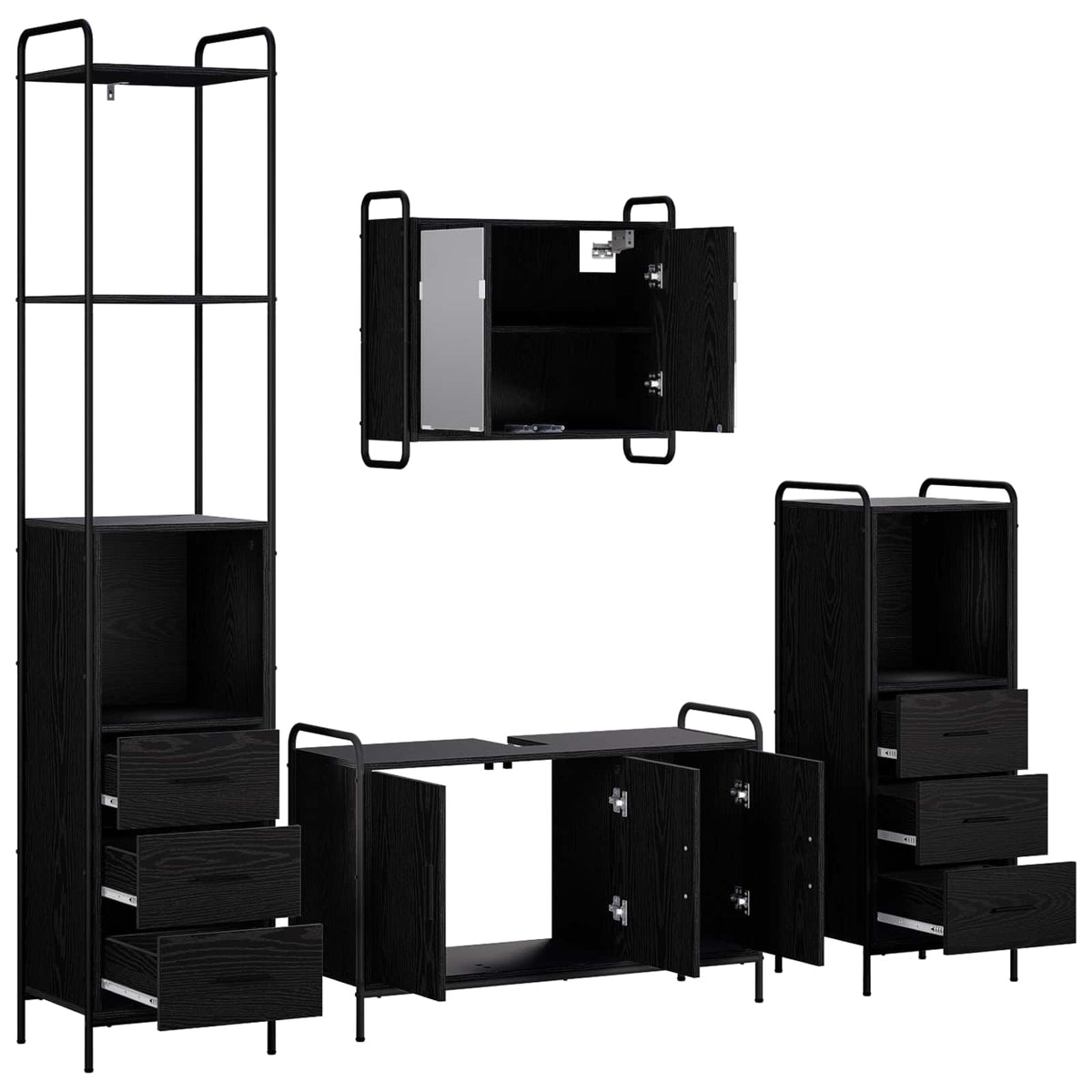 Set ormarića za kupaonicu 4 kom. Crni hrast 40 x 36 x 200,5 cm
