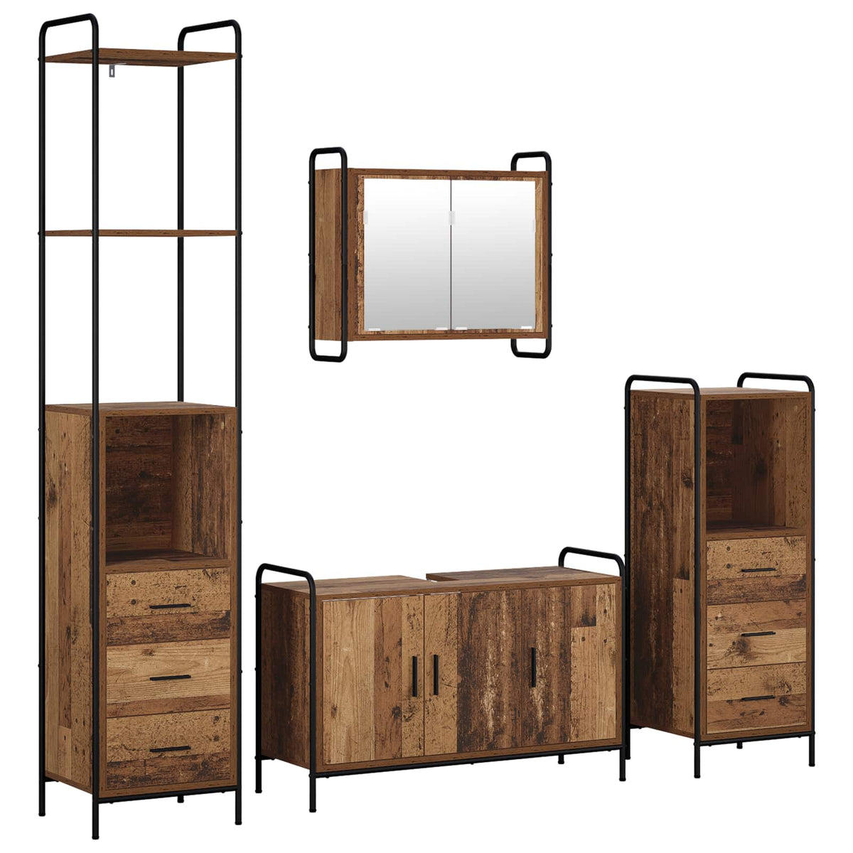 Set ormarića za kupaonicu 4 kom. Staro drvo 40 x 36 x 200,5 cm