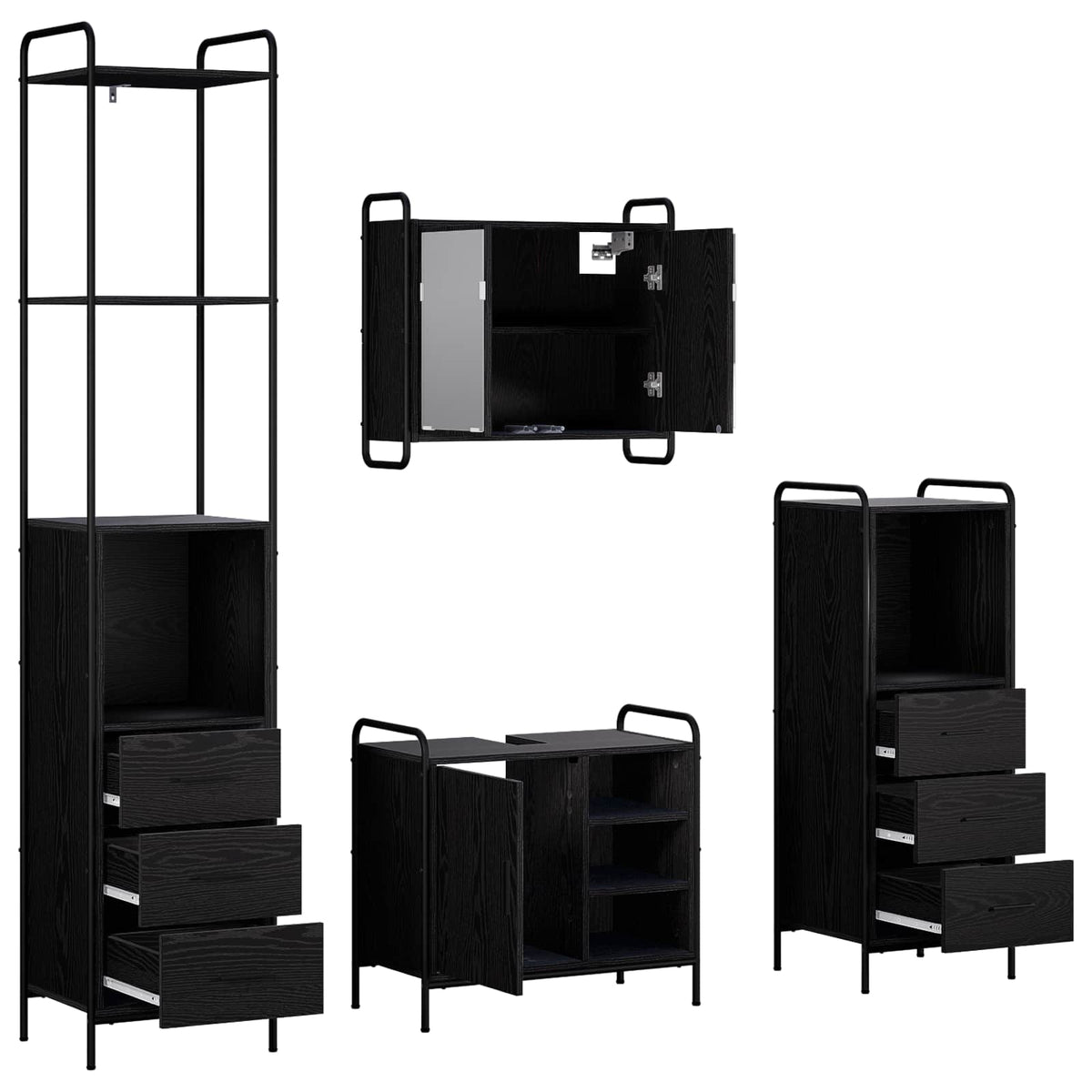 Set ormarića za kupaonicu 4 kom. Crni hrast 40 x 36 x 200,5 cm