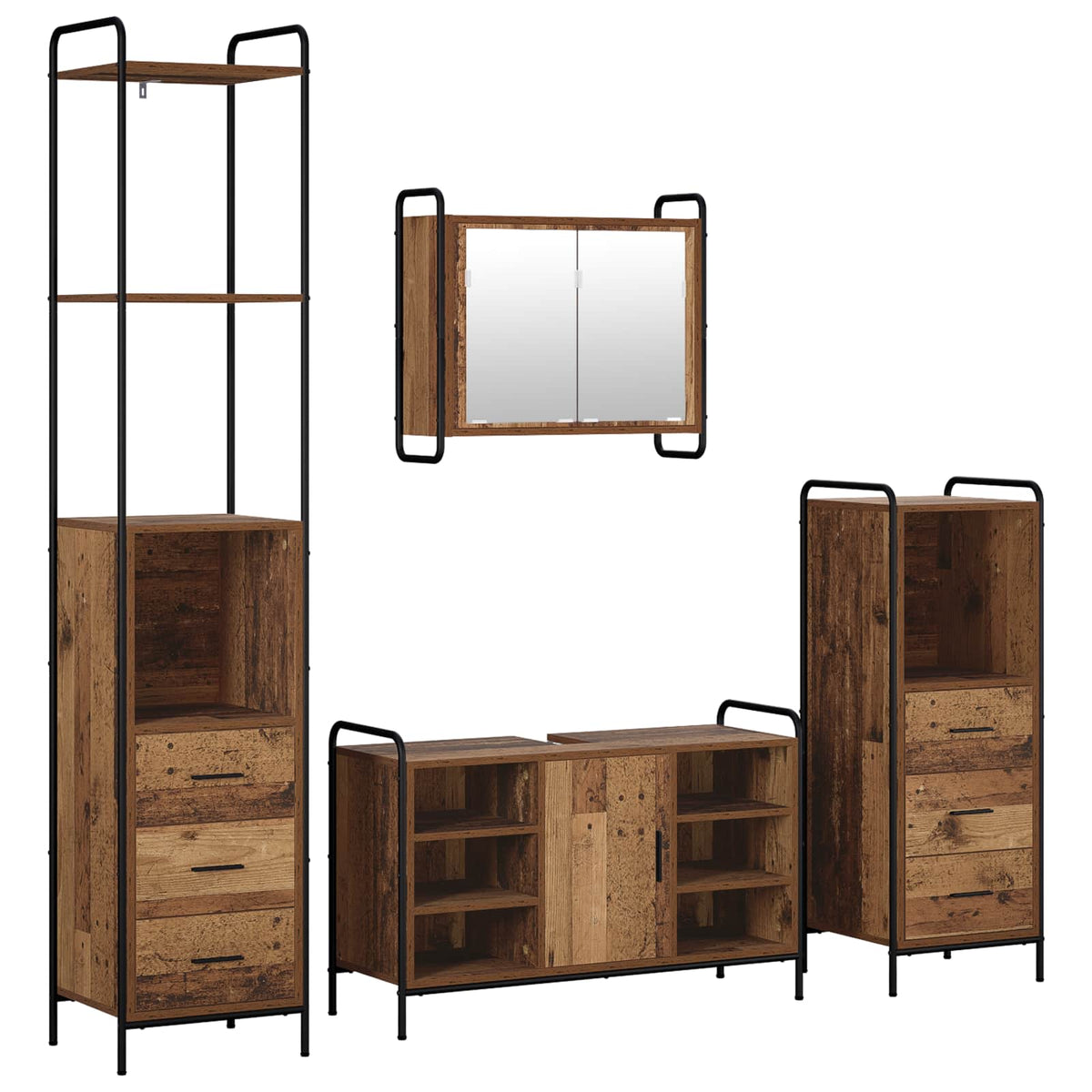 Set ormarića za kupaonicu 4 kom. Staro drvo 40 x 36 x 200,5 cm