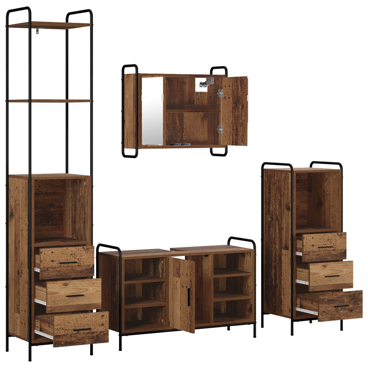 Set ormarića za kupaonicu 4 kom. Staro drvo 40 x 36 x 200,5 cm