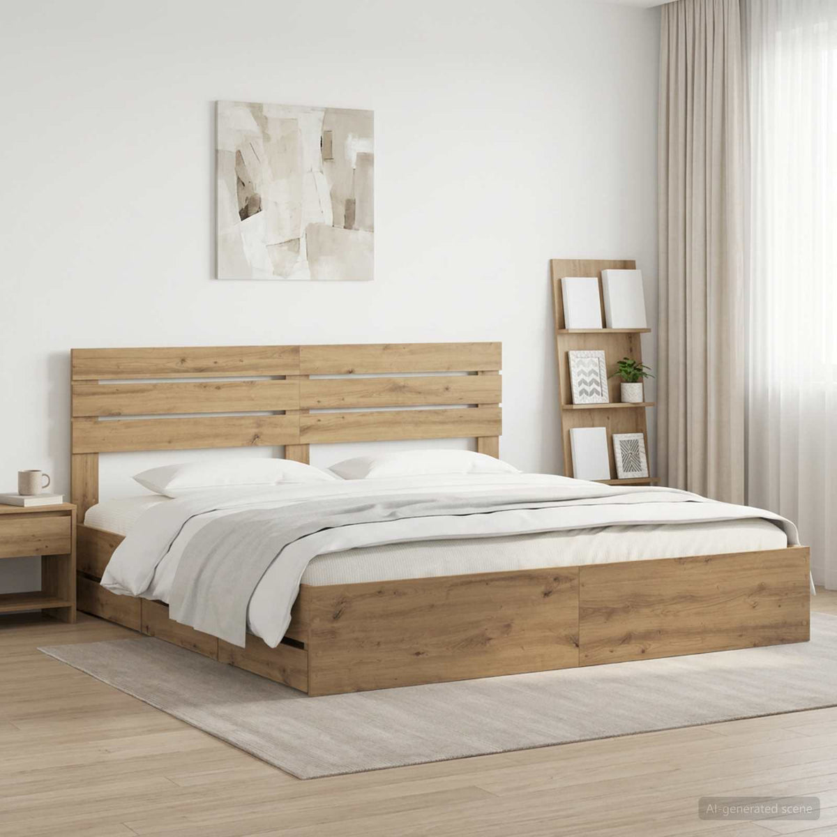 Bed Frame with Storage and Headboard Artisan Oak 180 x 200 cm