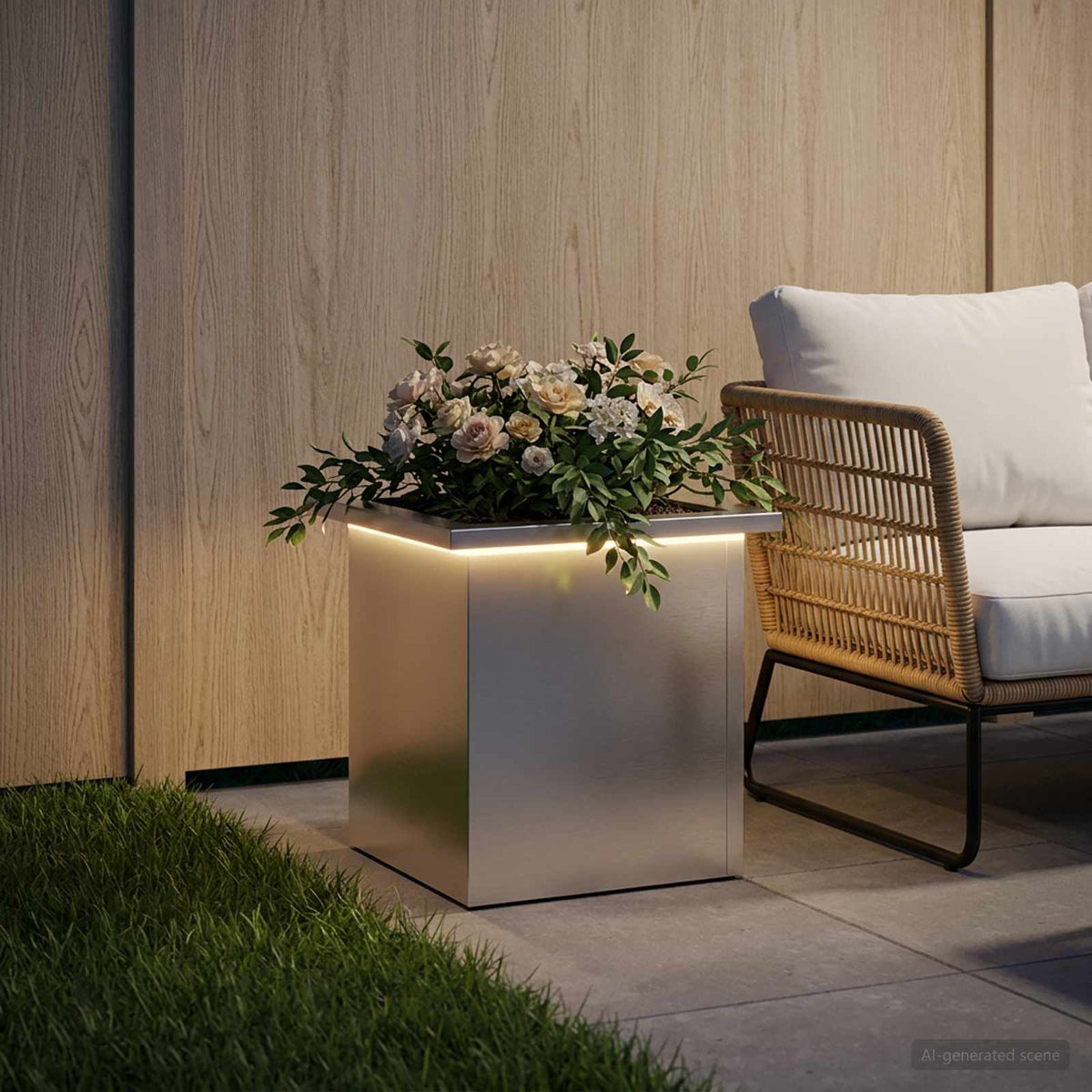 Vrtna posuda za sadnju s LED svjetlom Srebrna 30 x 30 x 30 cm