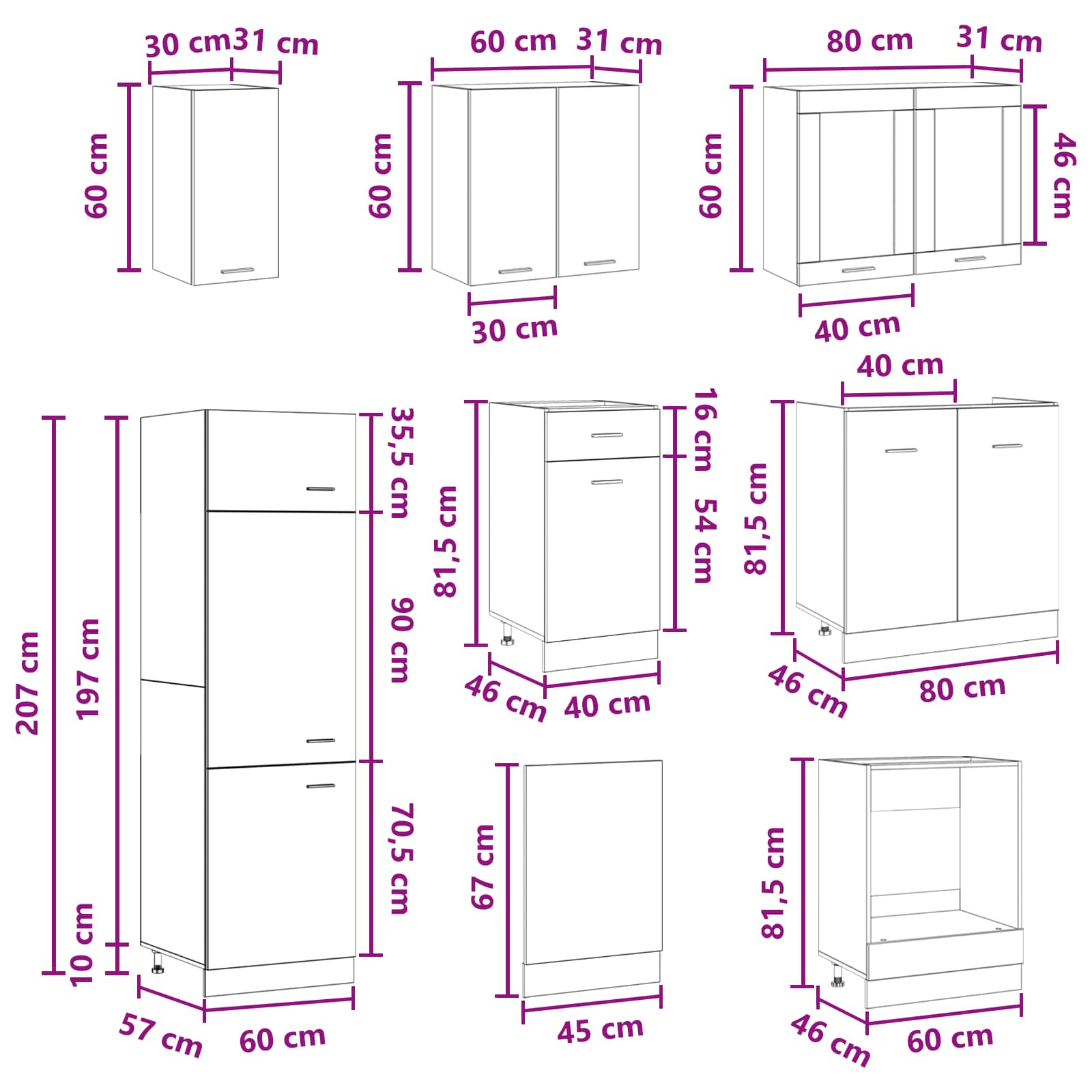 Kuhinjska jedinica Lyon 8 pcs Staro drvo Konstruirano drvo