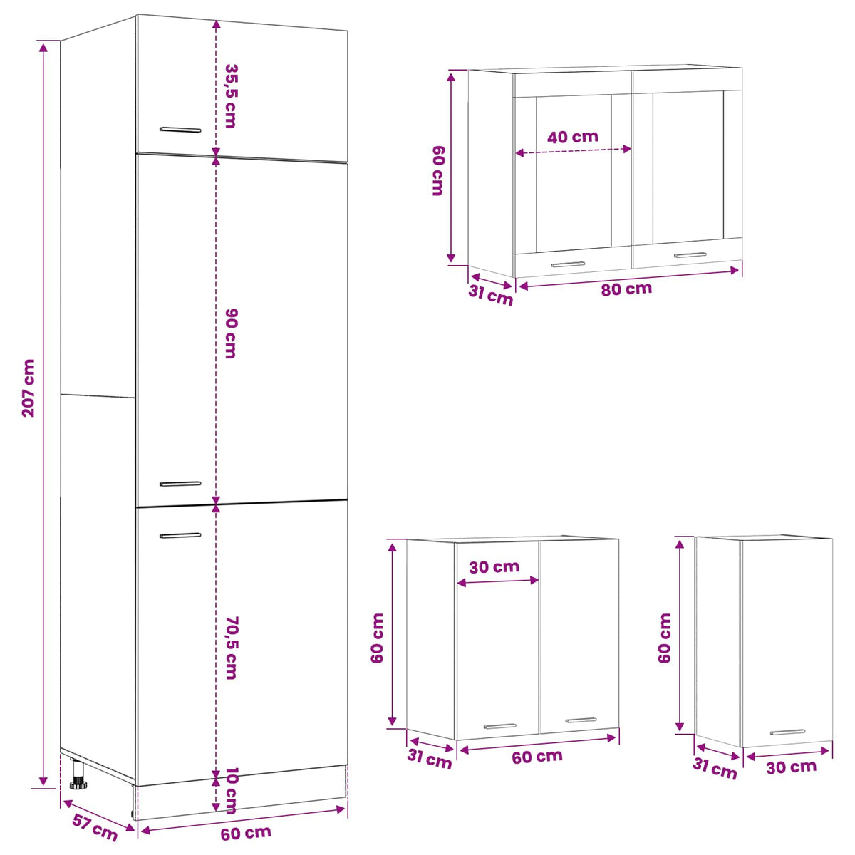Kuhinjska jedinica Lyon 8 pcs Crni hrast Konstruirano drvo