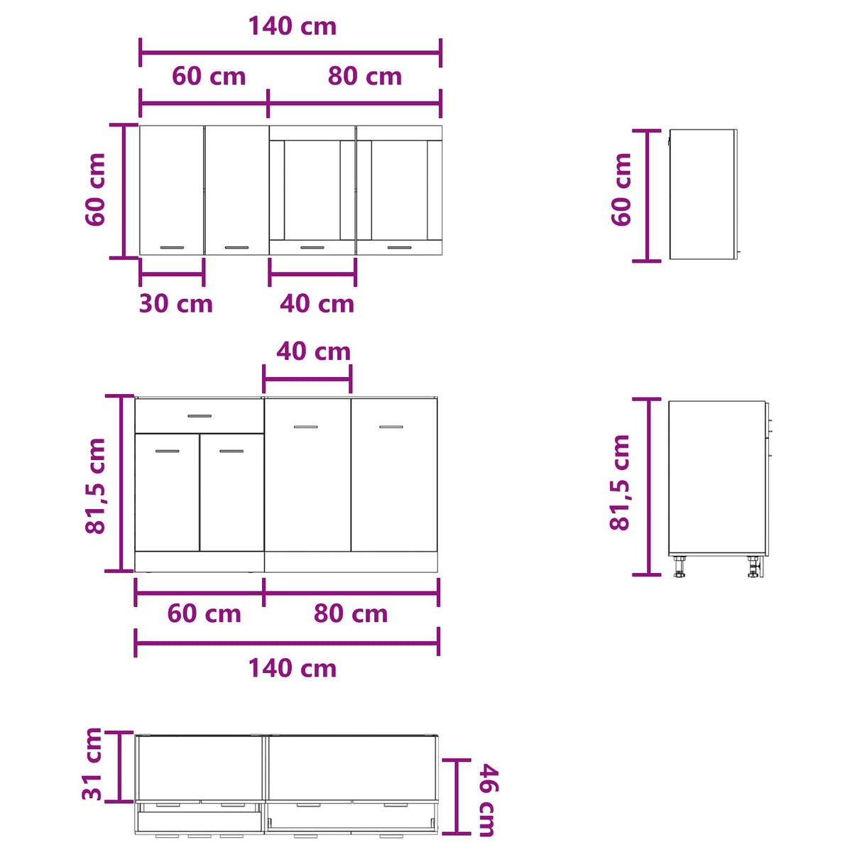 Kuhinjska jedinica Lyon 4 pcs Betonska siva Konstruirano drvo