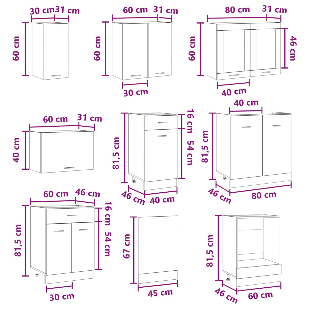 Kuhinjska jedinica Lyon 8 pcs Konstruirano drvo