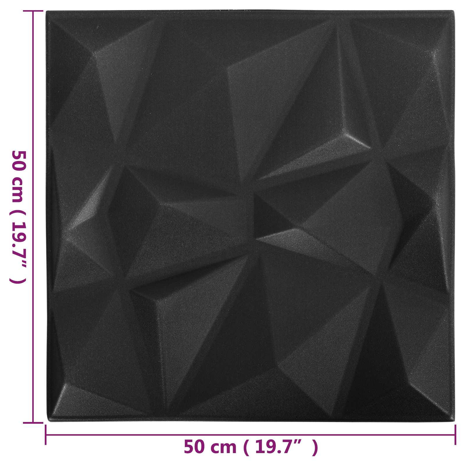 Zidne panele 12 pcs Dijamant crna 50 x 50 cm XPS pjena