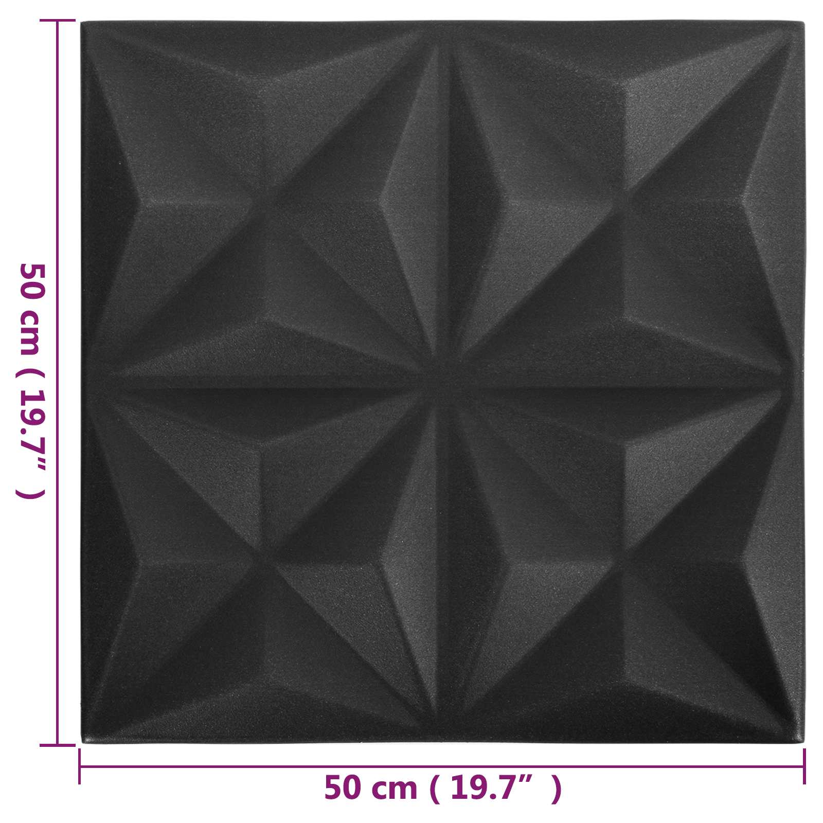 Zidne panele 24 pcs Origami crna 50 x 50 cm XPS pjena