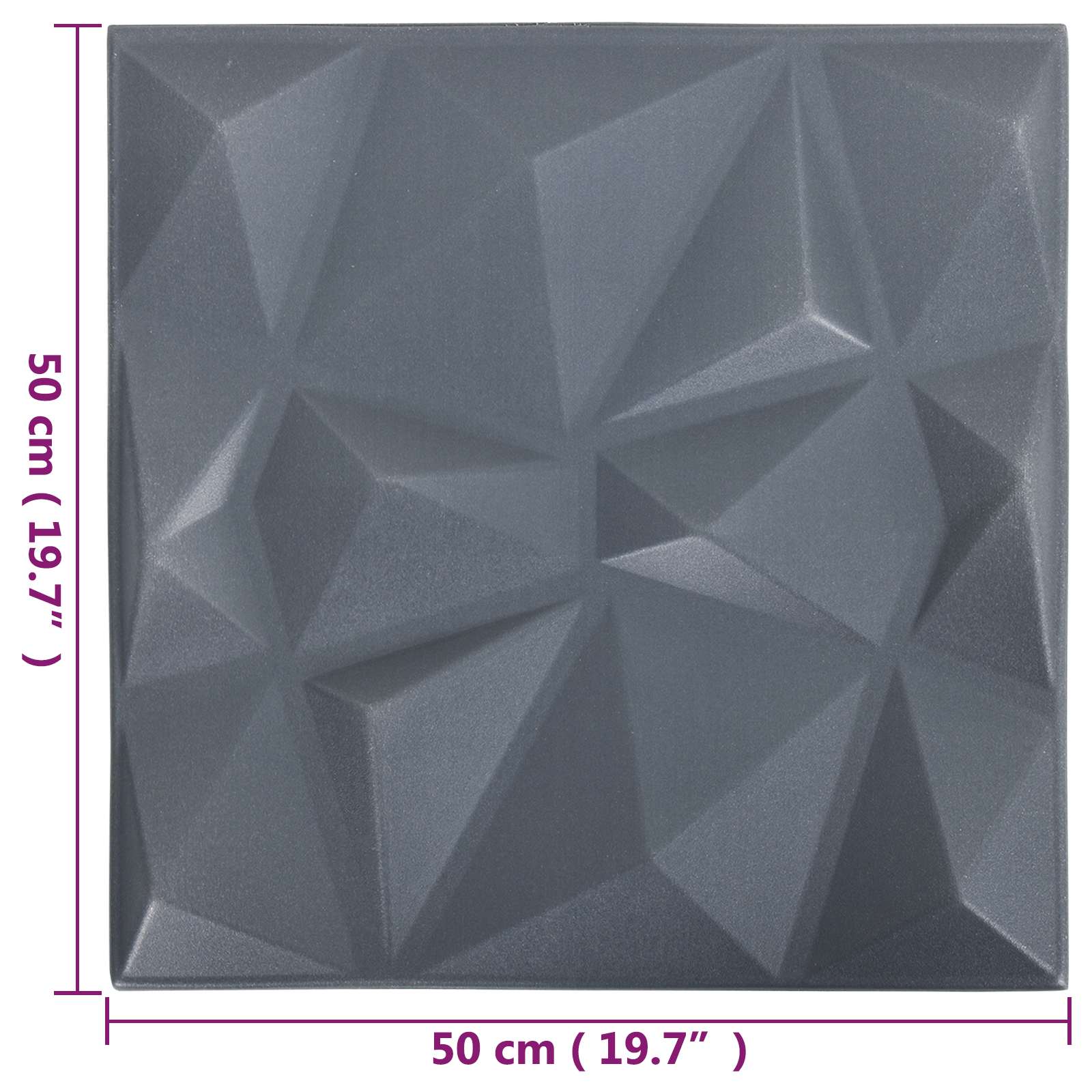 Zidne panele 12 pcs Dijamant siva 50 x 50 cm XPS pjena