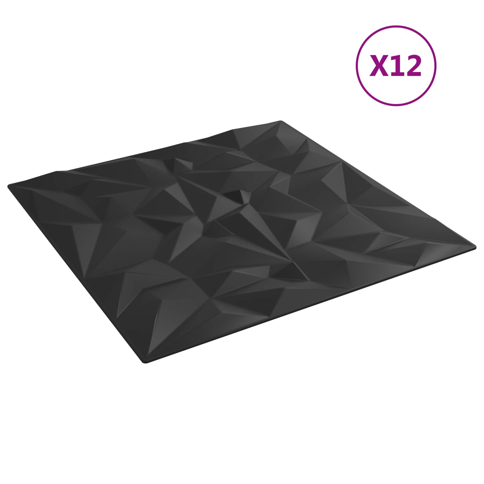 Zidne panele 12 pcs Crna 50 x 50 cm XPS pjena