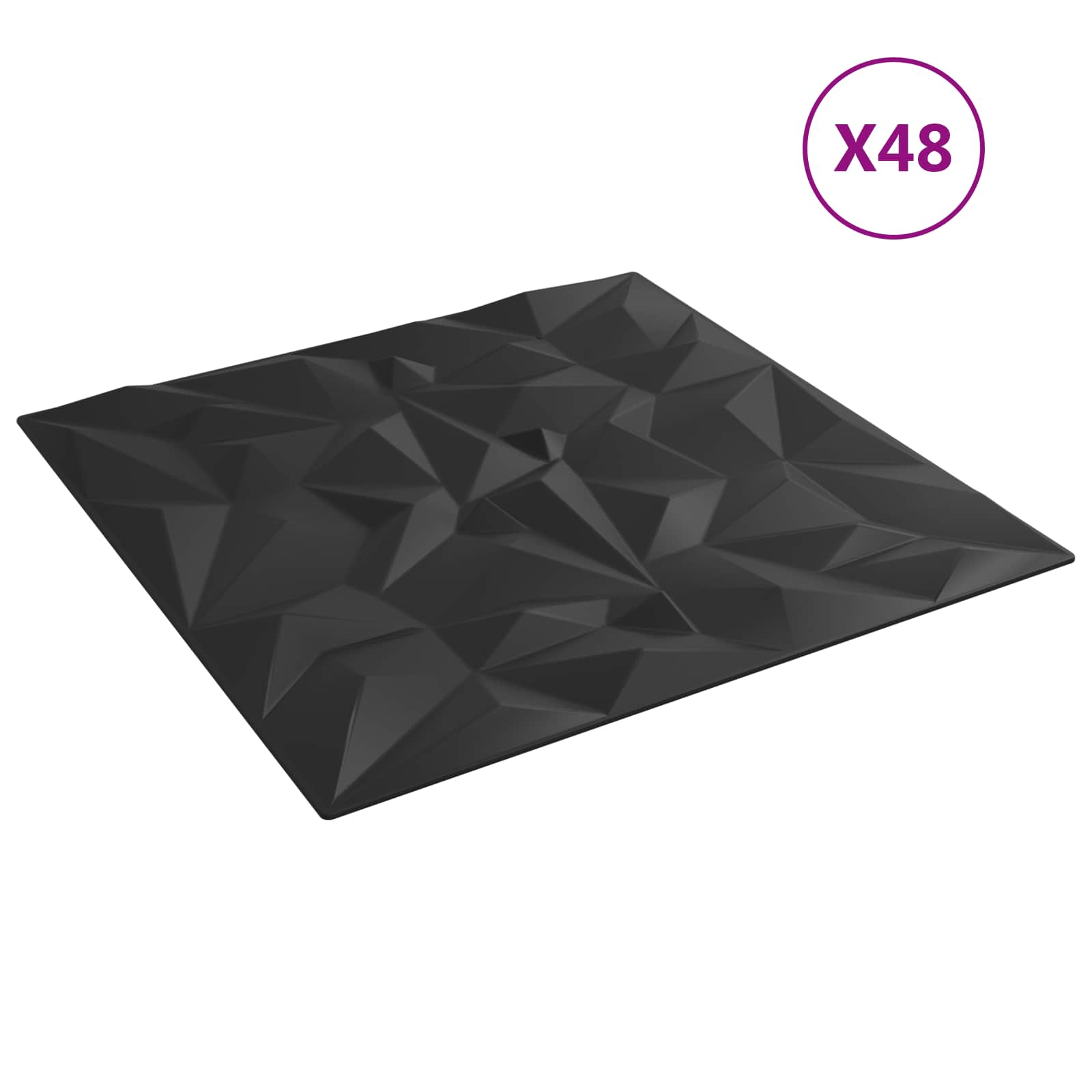 Zidne panele 48 pcs Crna 50 x 50 cm XPS pjena