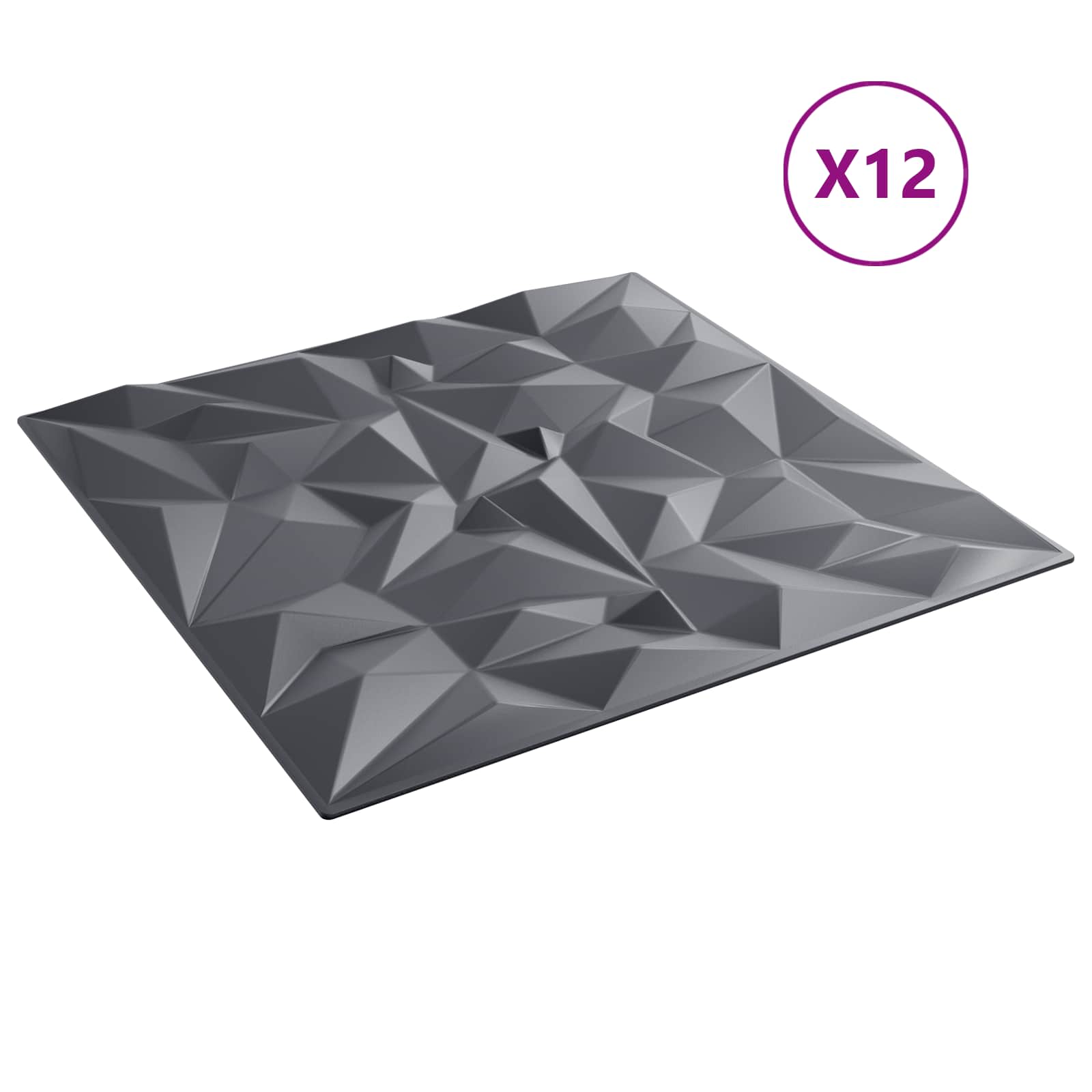 Zidne panele 12 pcs Ametist siva 50 x 50 cm XPS pjena