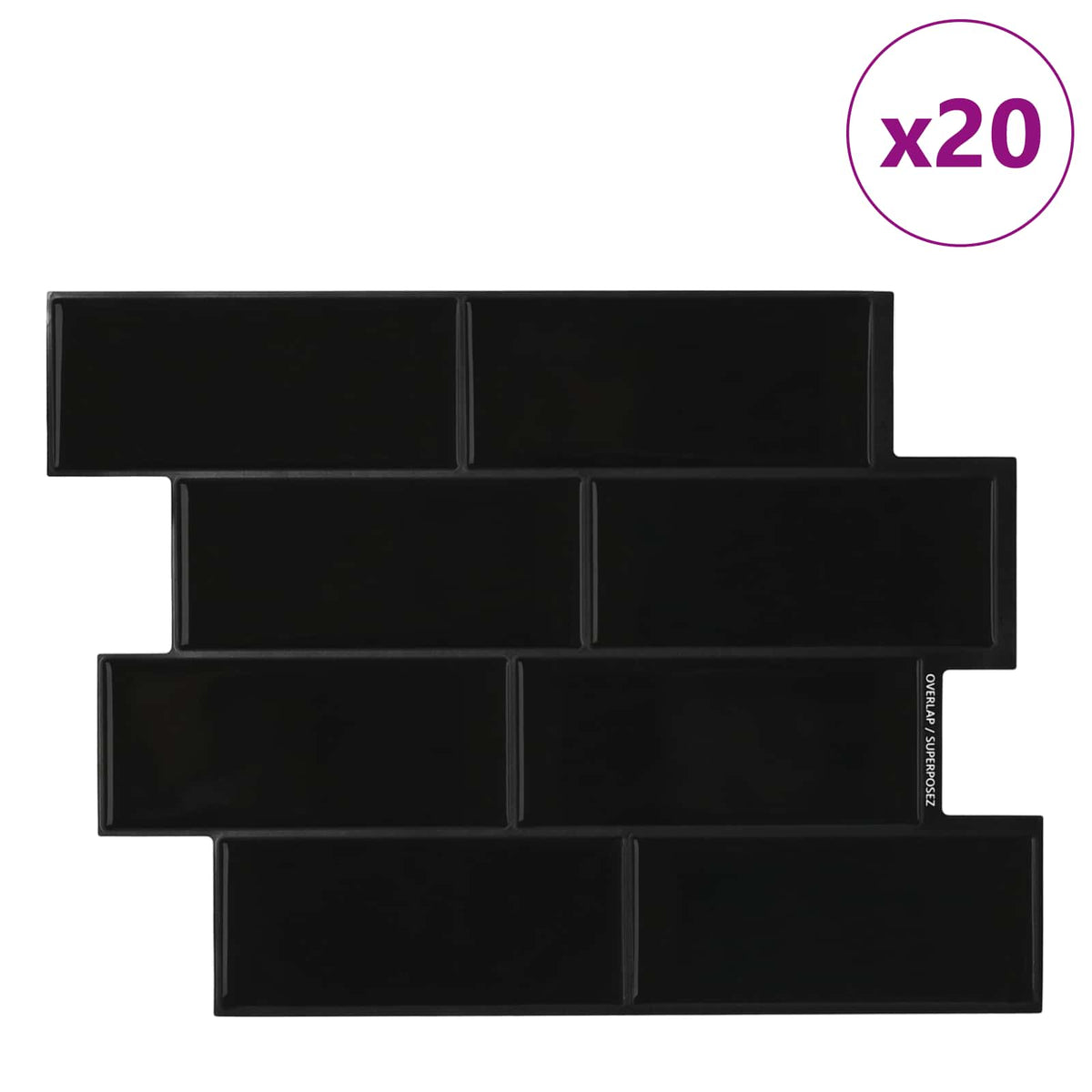 Subway pločica 20 pcs Crna 29 x 21 cm Poliuretan i PET