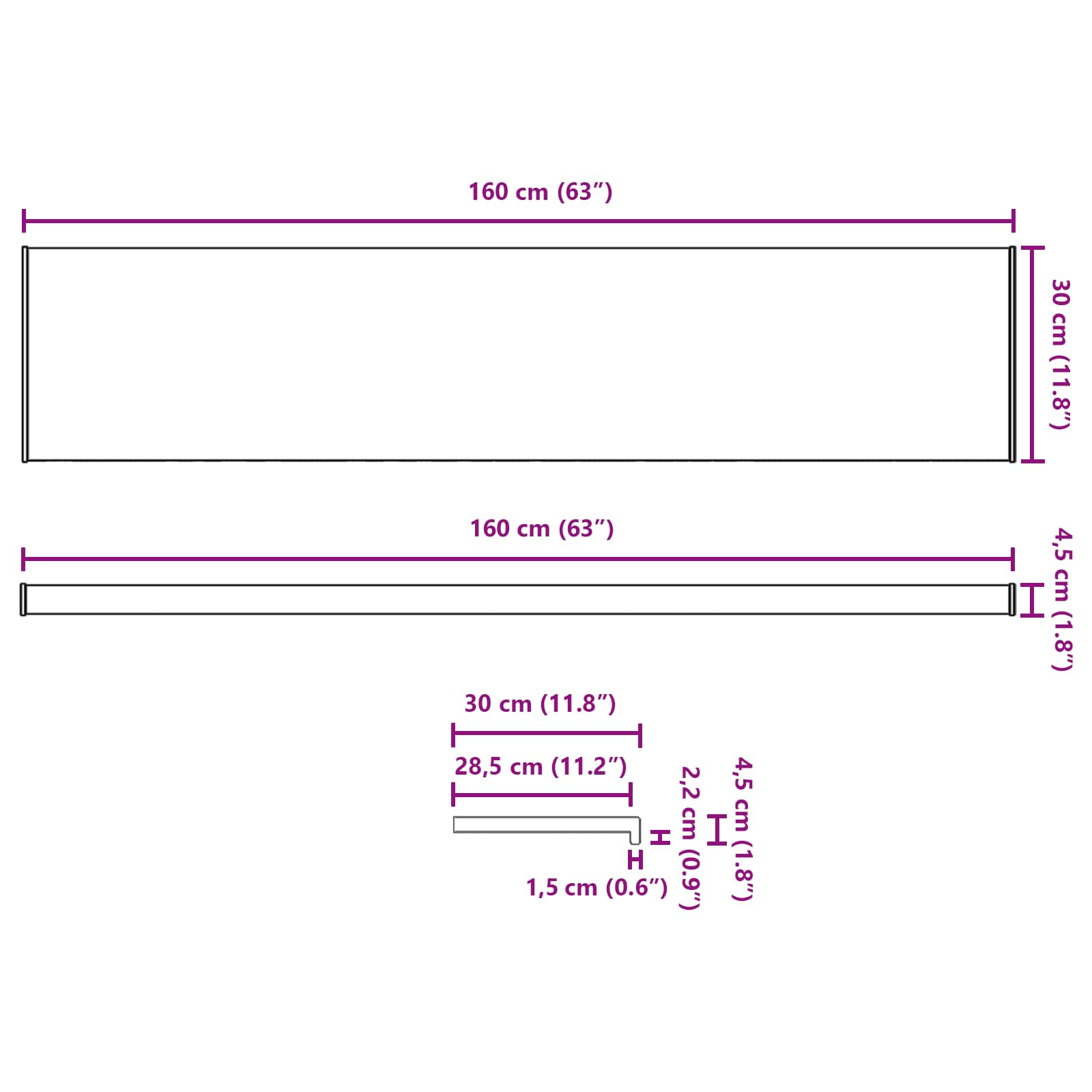 Prozorska klupčica Bijela 160 x 30 x 4,5 cm PVC