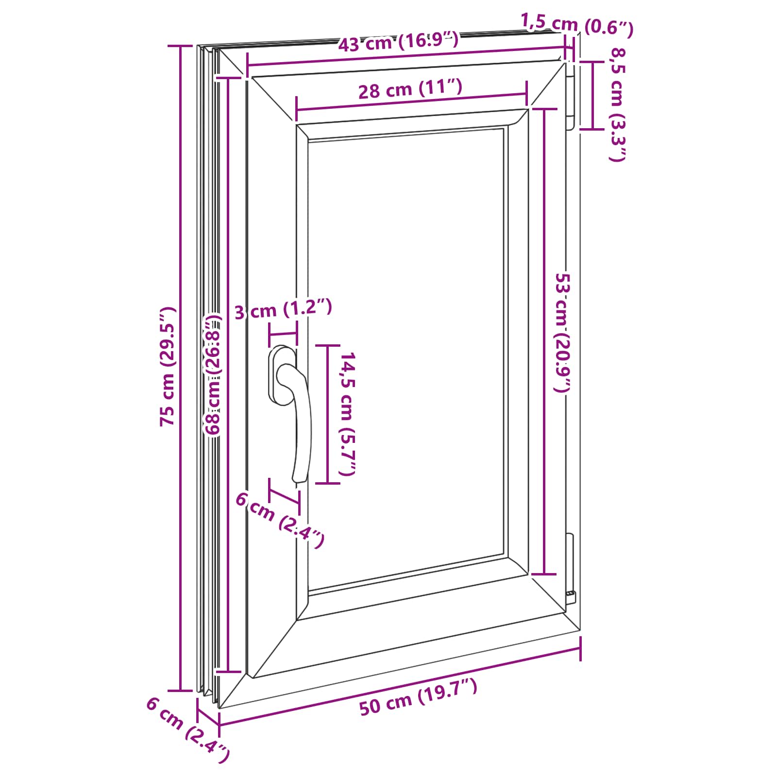 Prozor za podrum RISOR 50 x 75 cm PVC i staklo Bijela