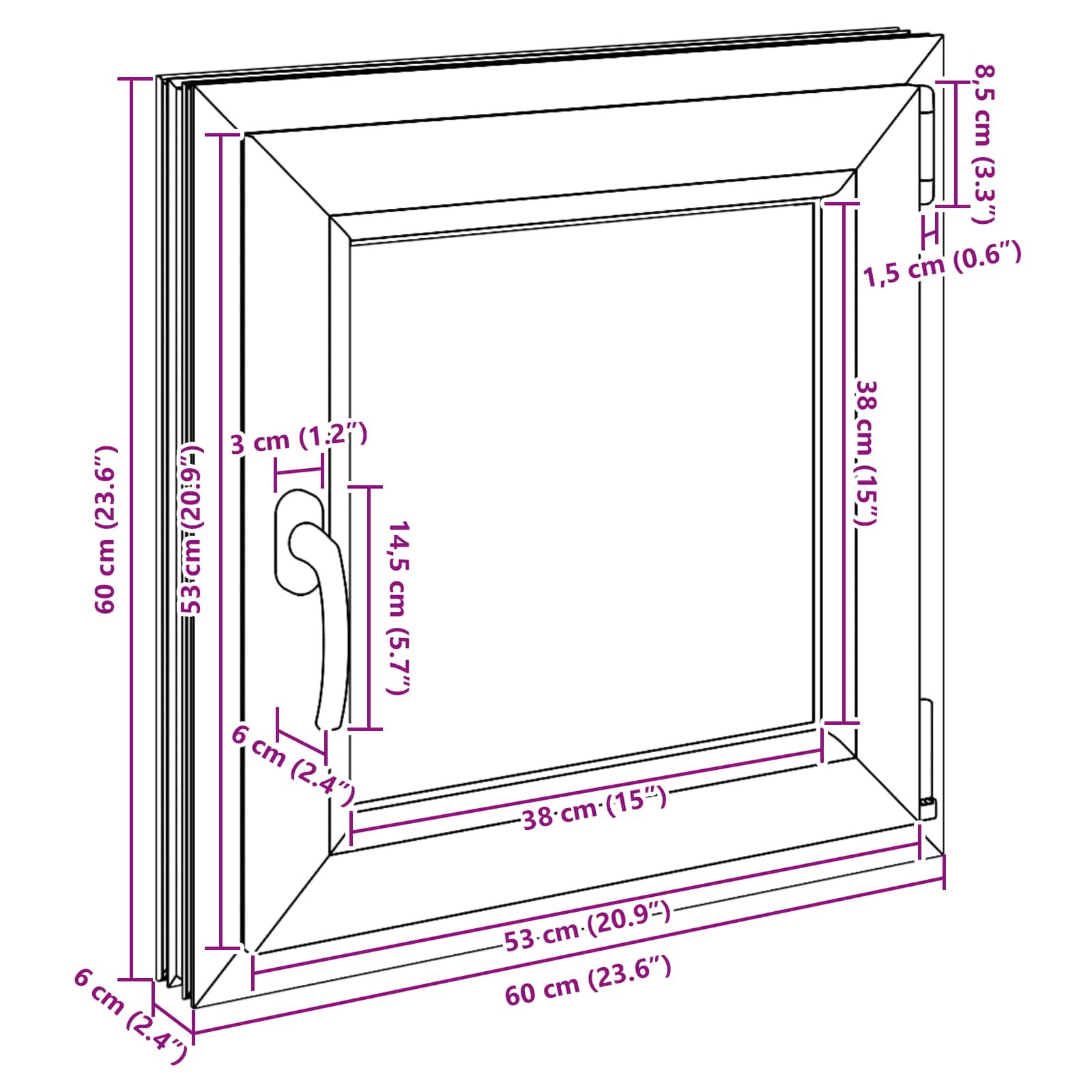 Prozor za podrum RISOR 60 x 60 cm PVC i staklo Bijela