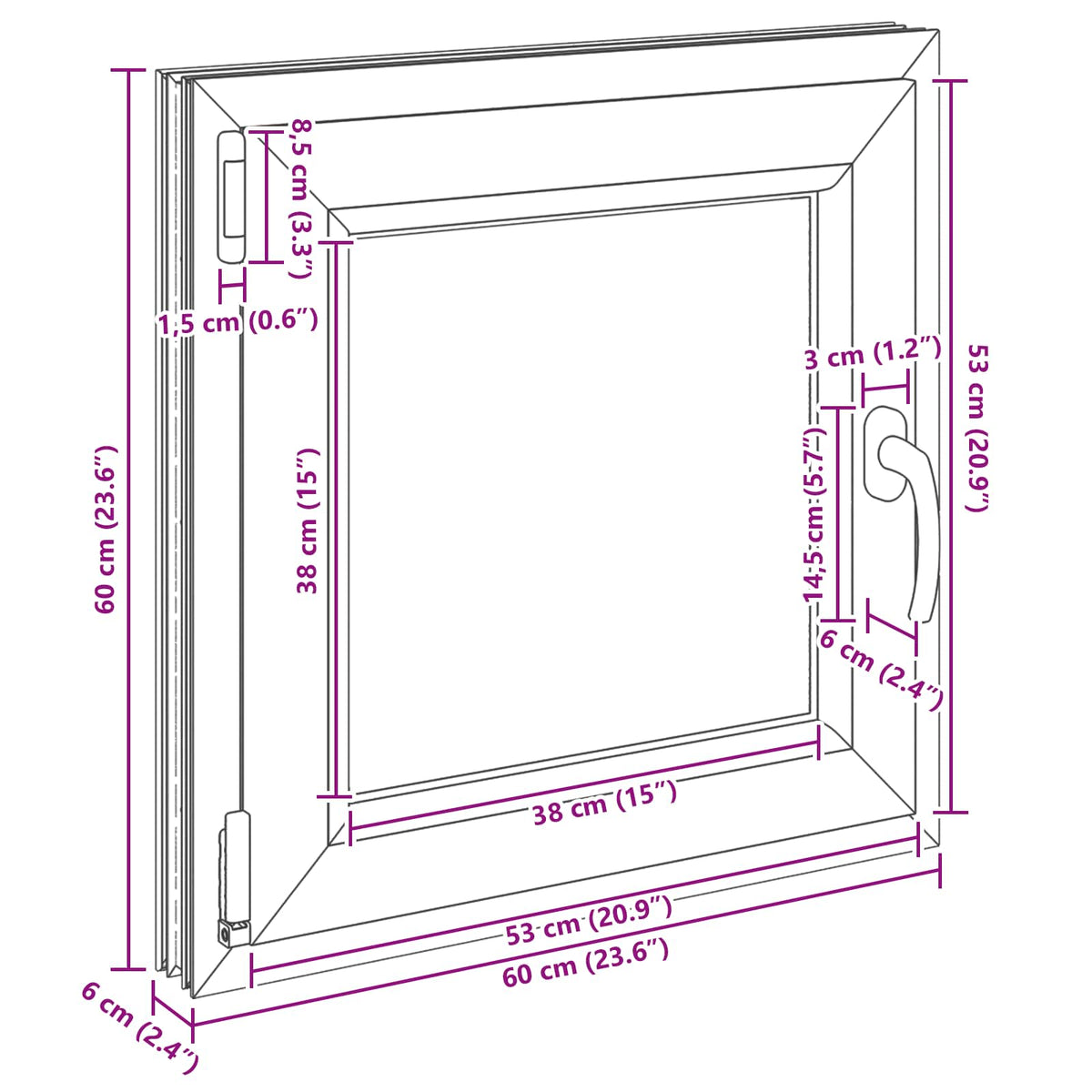 Prozor za podrum RISOR 60 x 60 cm PVC i staklo Bijela