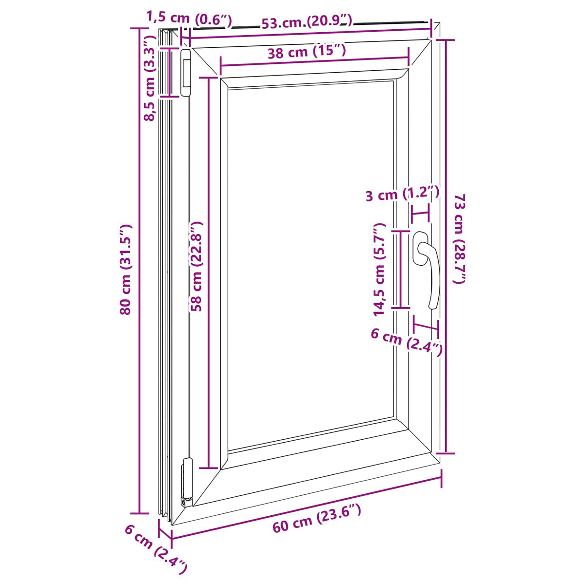 Prozor za podrum RISOR 60 x 80 cm PVC i staklo Bijela