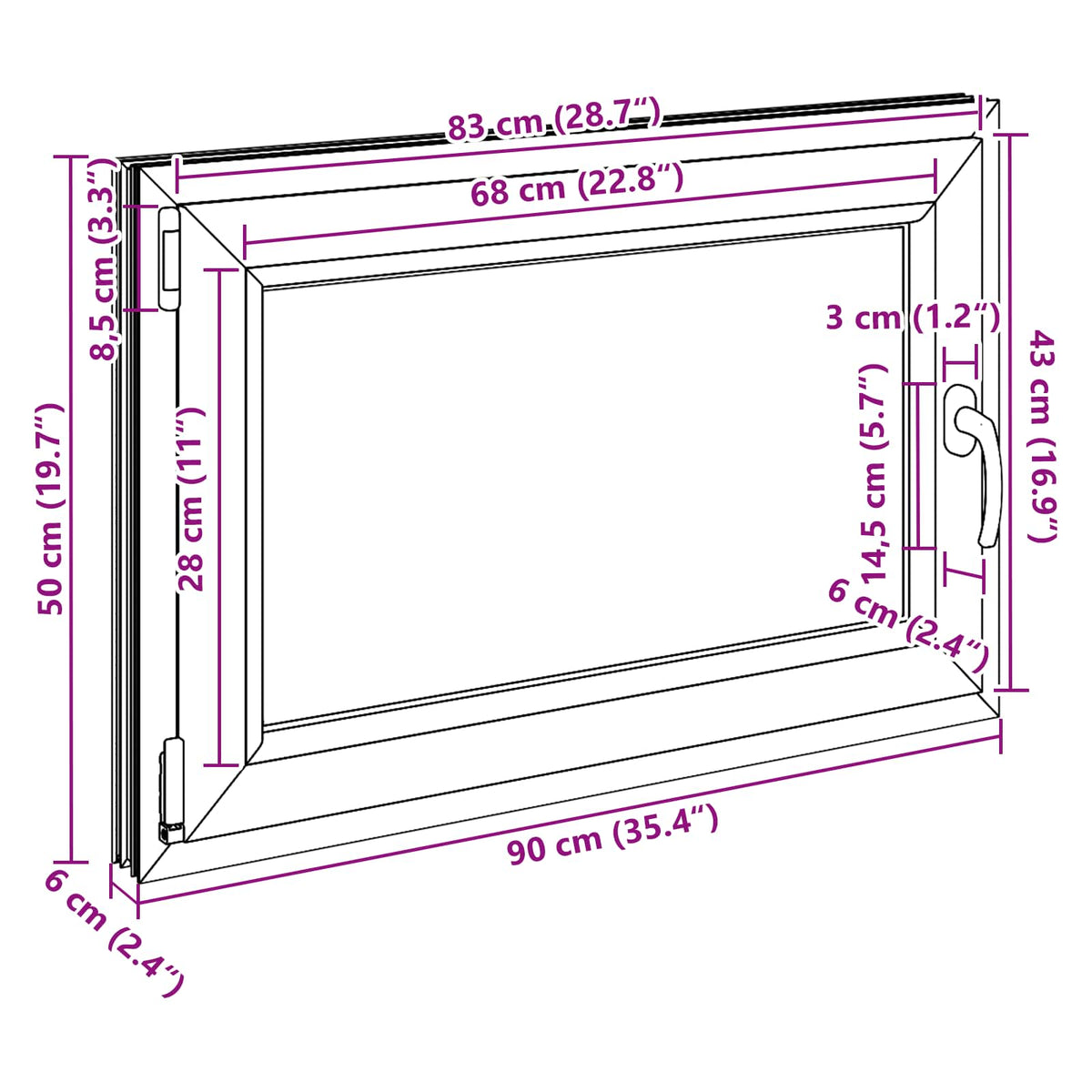 Prozor za podrum RISOR 90 x 50 cm PVC i staklo Bijela